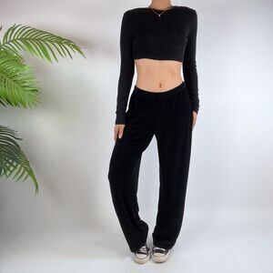 Vintage 90s Grunge Black Low Rise Indie Casual Slinky Women's Pants / Size: L